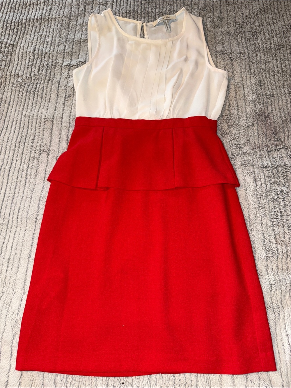 Max & Cleo White and Red Sleeveless Peplum Dress